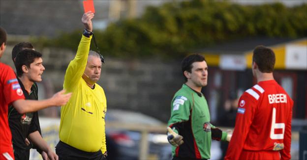 Gary Breen was the first of two Portadown players sent off by referee Davy Malcolm on Saturday