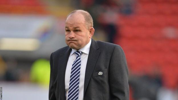 Scotland head coach Andy Robinson cuts an exasperated figure after the defeat by Tonga at Pittodrie
