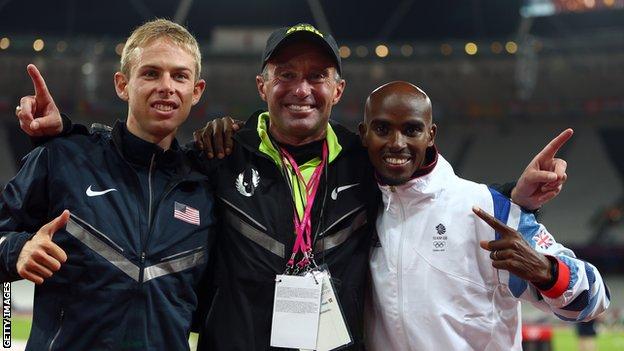 Galen Rupp (l), Alberto Salazar (c) and Mo Farah