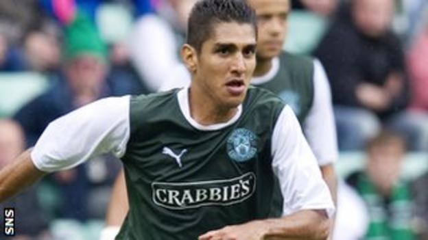 Jorge Claros in action for Hibs