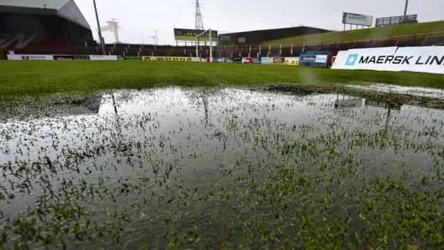 The waterlogged Oval pitch