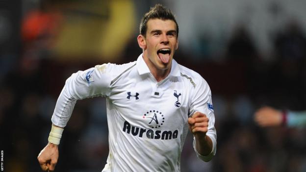 Wales wing Gareth Bale celebrates his hat-trick for Tottenham Hotspur in their Barclays Premier League win over Aston Villa