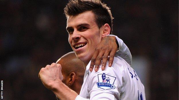 Gareth Bale celebrates a goal against Aston Villa