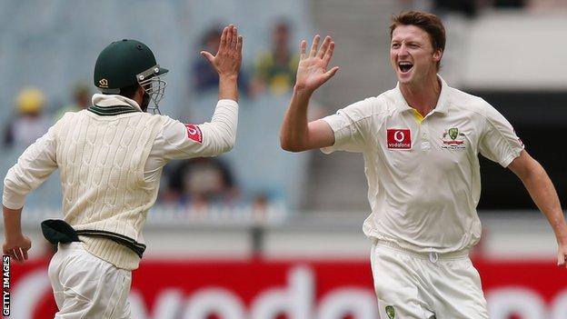 Jackson Bird celebrates with Ed Cowan after removing Mahela Jayawardene