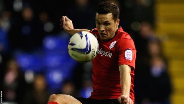Don Cowie is a picture of concentration for Cardiff