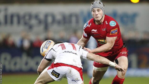 Jonathan Davies gets a pass away as the Scarlets lose heavily to Ulster