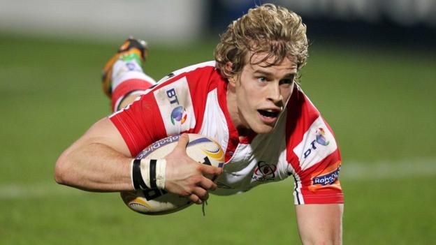 Winger Andrew Trimble dives over to score the third of Ulster's five tries in the 47-17 Pro12 win over Scarlets