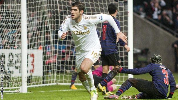 Danny Graham celebrates his goal against Arsenal
