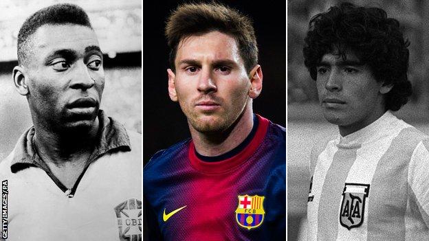 Pele, Lionel Messi and Diego Maradona