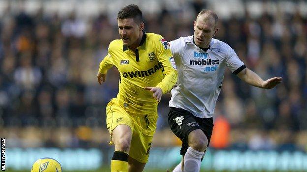 Michael O'Halloran in action for Tranmere against Derby