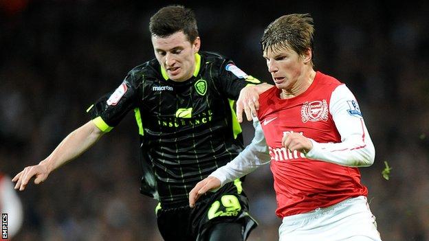 Zac Thompson in action for Leeds against Arsenal