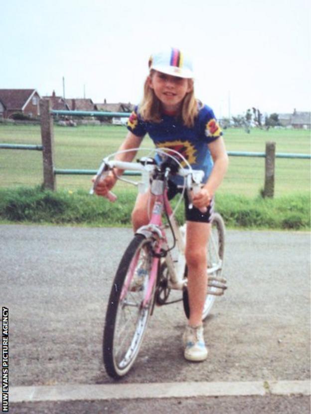 Nicole Cooke, on her first racing bike aged nine, near her home in south Wales