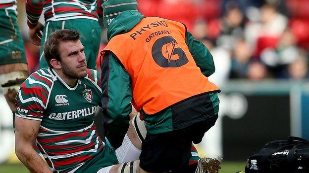 Tom Croft gets treatment during Saturday's game against Wasps