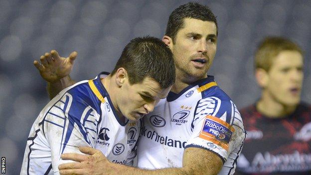 Jonathan Sexton and Rob Kearney in action for Leinster