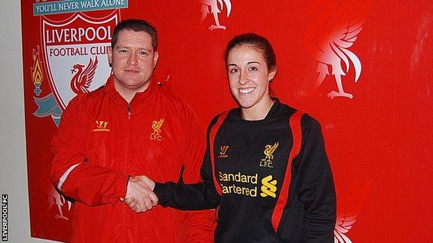 Liverpool Ladies manager Matt Beard and new signing Amanda Da Costa