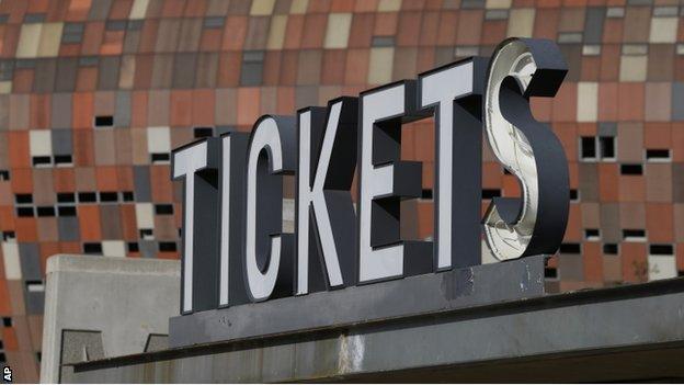 A tickets sign outside Soccer City stadium in Johannesburg