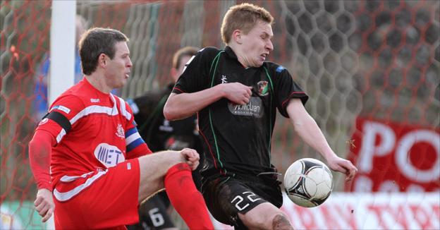 Kevin Braniff and Callum Birney in action at Shamrock Park