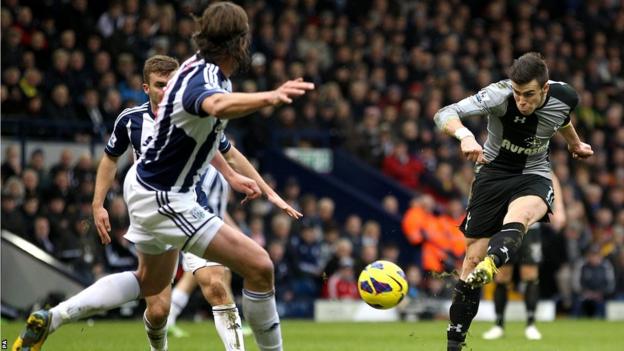 Gareth Bale scores the winning goal for Tottenham Hotspur in their Premier League game at West Bromwich Albion