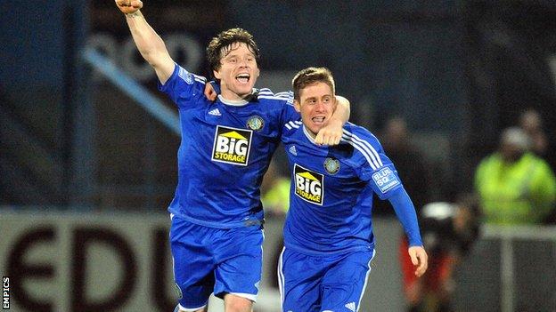 Charlie Henry (right) celebrates with John-Paul Kissock