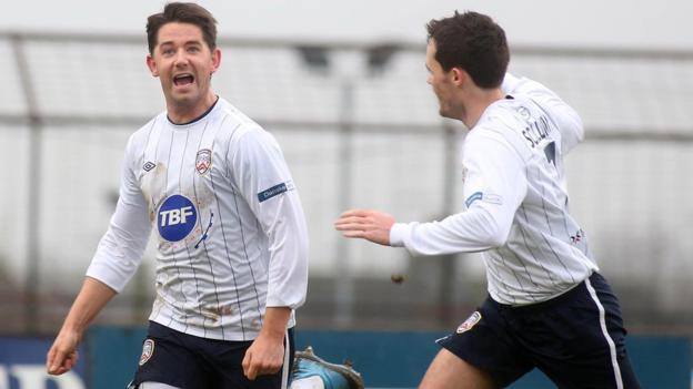 Curtis Allen and David Scullion scored in Coleraine's 3-2 win at Ballymena in the sixth round of the Irish Cup