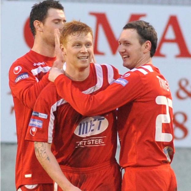 Portadown defender Chris Casement celebrates after scoring the goal in the 1-0 Irish Cup win over Ards