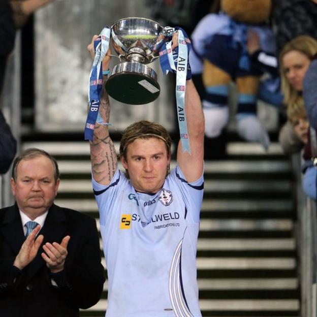 Owen Mulligan lifts the trophy after Cookstown's six-point win over Finuge in the Intermediate Club final at Croke Park