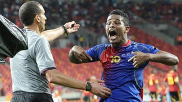 Cape Verde striker Heldon Ramos celebrates his historic goal against Angola
