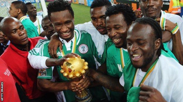 Nigeria players celebrate their Nations Cup success