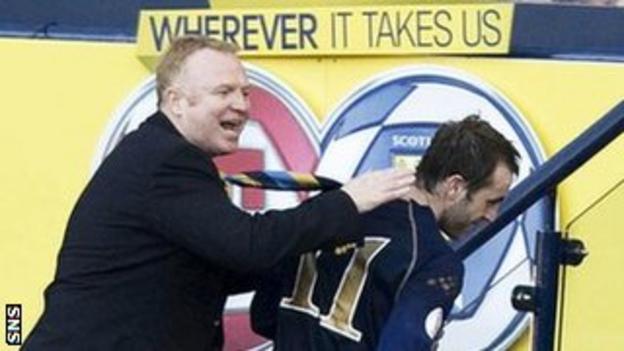 Alex McLeish, during his time as Scotland manager, congratulates James McFadden