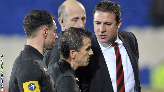 Malky MacKay takes issue with the officials after Cardiff's 2-0 defeat by Brighton.