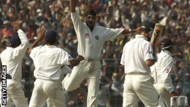 Harbhajan Singh dismisses Ricky Ponting during the 2001 series