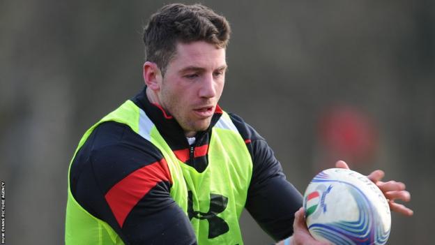 Wing Alex Cuthbert is a picture of concentration in Wales training