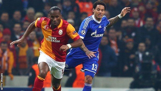 Didier Drogba playing for Galatsaray against Schalke