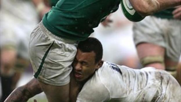 Courtney Lawes sustains a head injury against Ireland