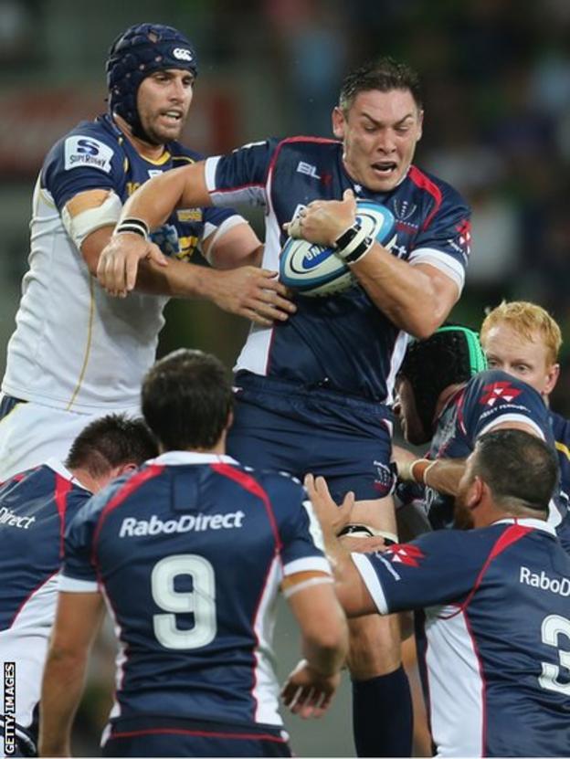 Melbourne Rebels skipper Gareth Delve takes a line-out in his side's 30-13 Super Rugby defeat by the Brumbies