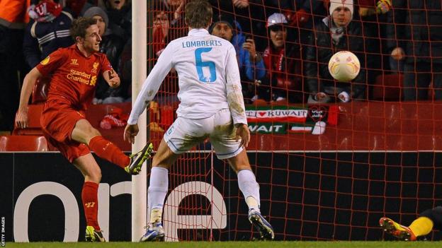 Joe Allen scores as Liverpool beat Zenit St Petersburg 3-1 at Anfield in the Europa League