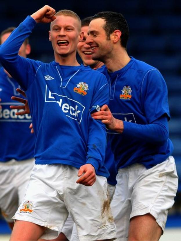 Marc Brown and Ciaran Martyn scored in Glenavon's 7-0 win over Ballymena United at Mourneview Park