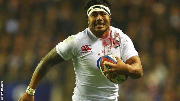 England centre Manu Tuilagi, bloodied but unbowed after having 19 stitches in his ear