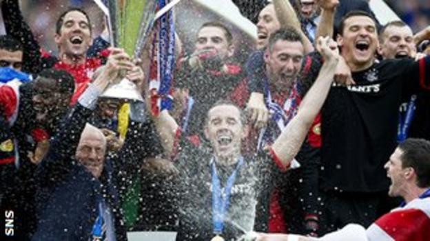 Rangers celebrate winning the SPL in 2011