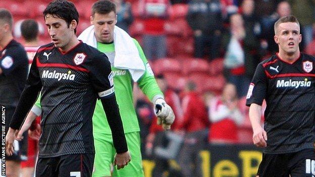 The Bluebirds are beaten 2-1 at Middlesbrough and show their dejection after the final whistle