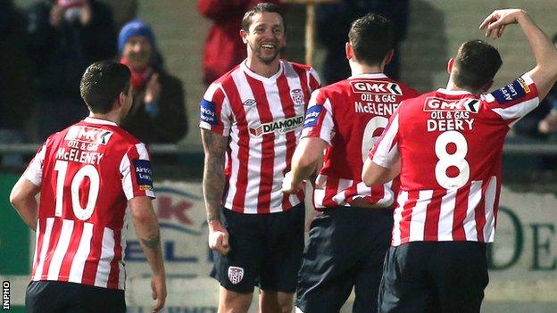 Rory Patterson celebrates after scoring against Drogheda