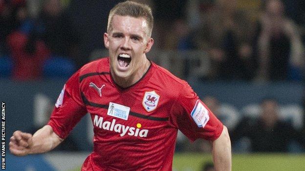 Craig Noone celebrates his equaliser for Cardiff City