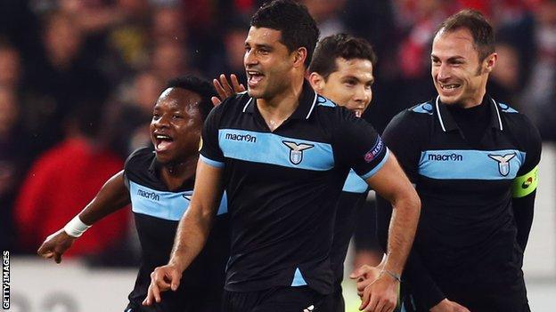 Ederson of Lazio celebrates goal