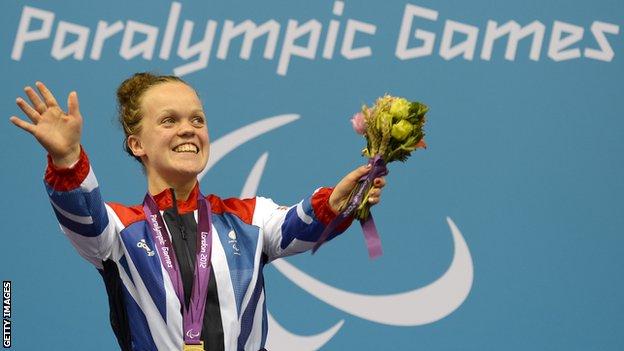 Ellie Simmonds after winning the Women's 200m IM Final SM6 at the London 2012 Paralympic Games