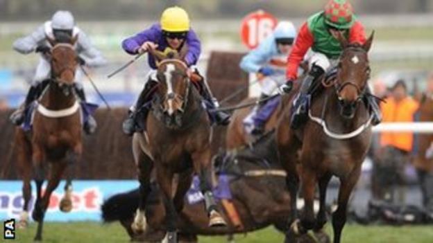 Lord Windermere wins the RSA Chase after Boston Bob falls at the last