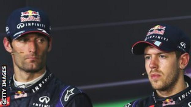 Mark Webber (left) and Sebastian Vettel at the post-race press conference