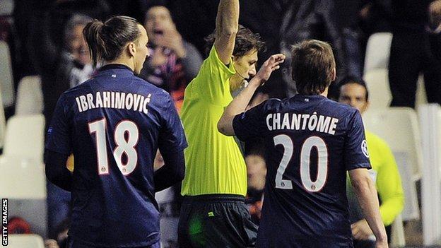 Zlatan Ibrahimovic (left) sent off