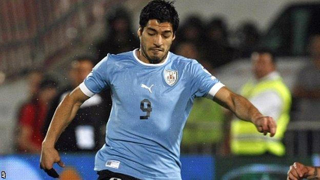 Uruguay's Luis Suarez in action during the defeat against Chile
