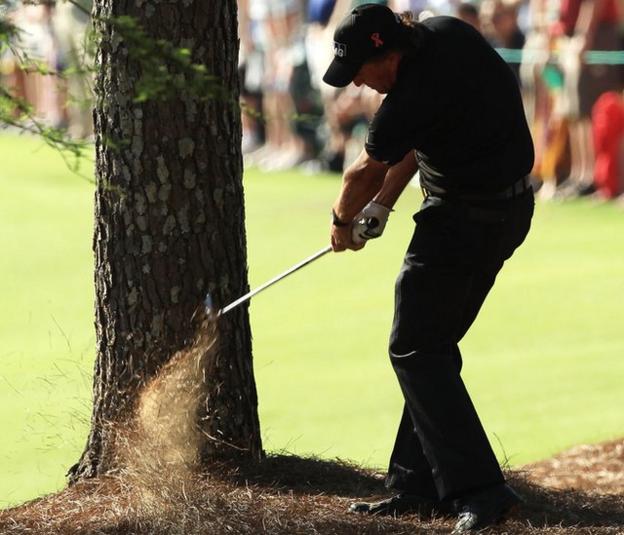 Phil Mickelson at the 13th in the final round of the 2010 Masters