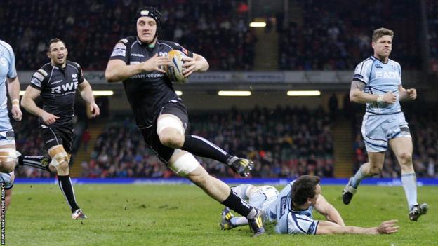 Flanker James King hits back for the Ospreys in their Pro12 clash with the Blues